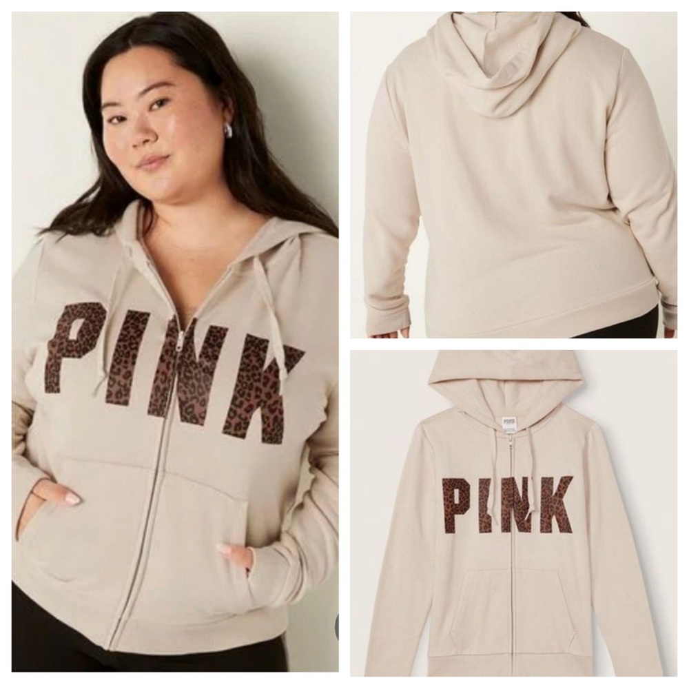Vs Victorias Secret Pink Perfect Full Zip Hoodie Sweater Jacket Top Leopard S